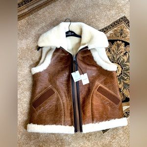 Beautiful Brown and Cream Coach Shearling Vest, Size XL